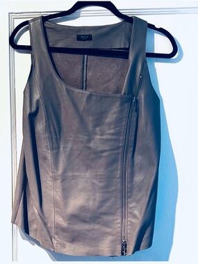 Gray zip up leather vest